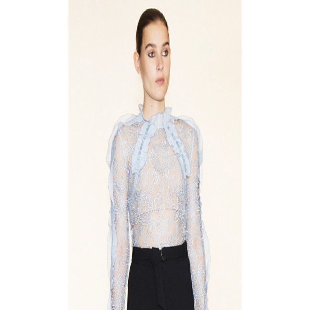 Self Portrait Cut Out Lace Floral Ruffle Top in Ice Blue NWT Size 6